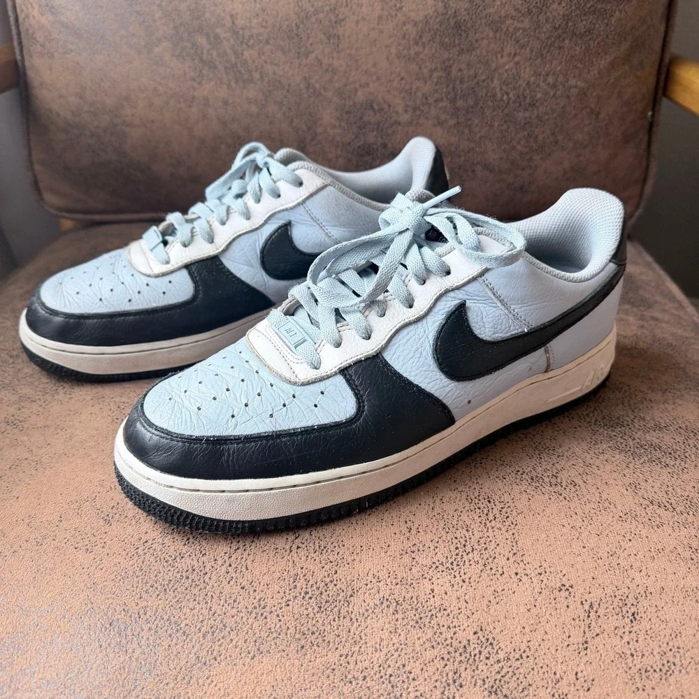 Nike Air Force 1 Low Blue Black Leather Sneakers DV3892-900 Mens 10.5 AF1